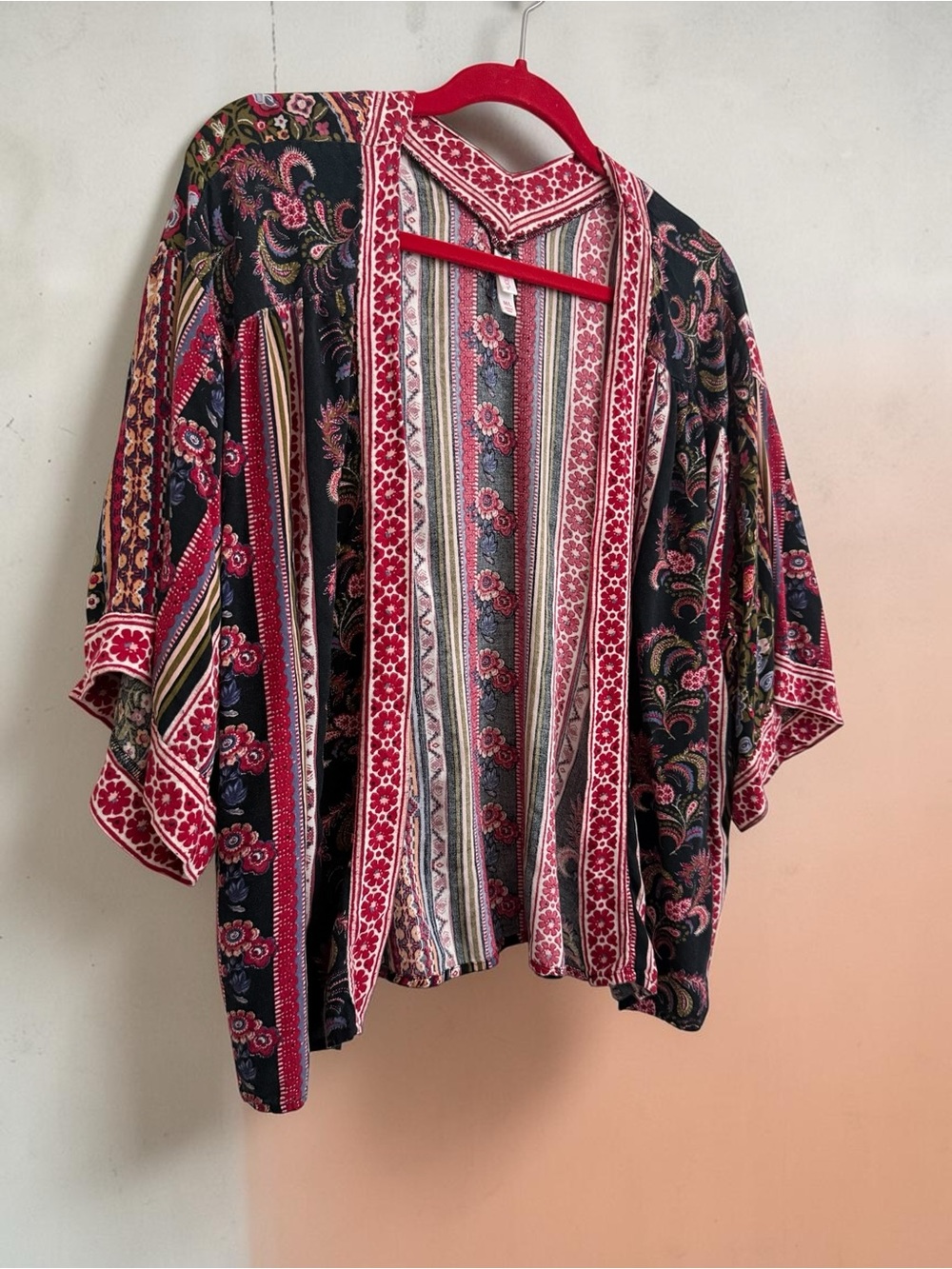 Xhilaration Red and Pink Striped Floral Boho Top - Picture 3 of 6